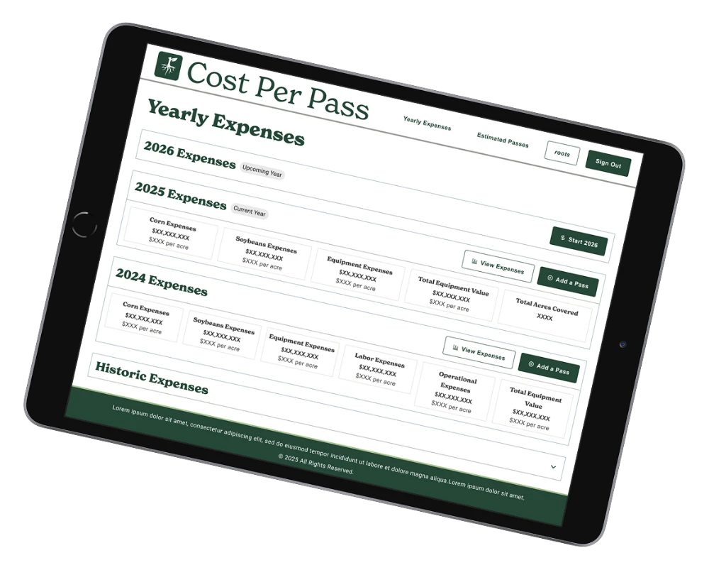 Cost Per Pass tool screenshot showing each year's total expenses